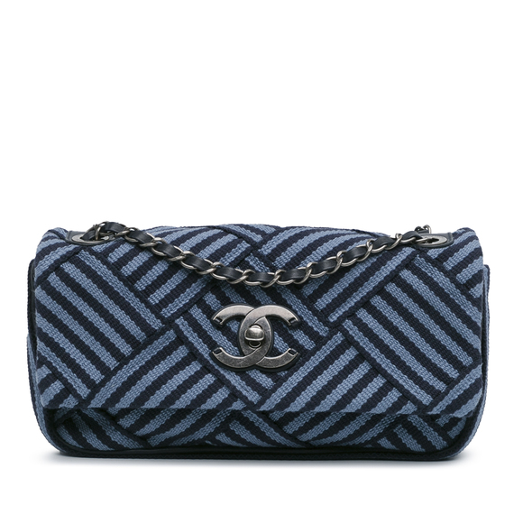 Pre-Loved Chanel Canvas Stripe Flap Bag - Picture 1 of 9